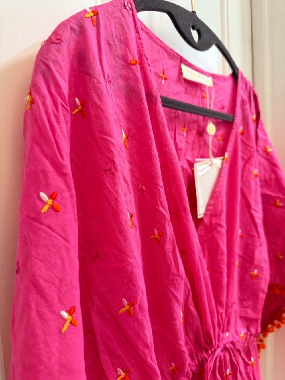Shiraleah Pink Embroidered Pom Pom Cover Up NWT - Picture 6 of 11